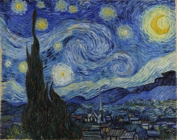 *별이 빛나는 밤에(1889년, 캔버스에 유채, 74 x 92 cm, 뉴욕 현대미술관) 